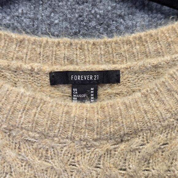 Forever 21 Sweater Womens Medium Tan Textured Knit Pullover Crewneck Cozy Soft - Picture 3 of 9